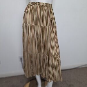 Herstyle Multicolor Stripe Pattern Boho Coquette Cottagecore Tiered Maxi Skirt L